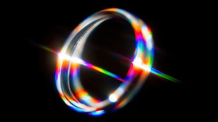 Naklejka na ściany i meble blurred rainbow refraction overlay effect light lens prism effect on black background holographic reflection crystal flare leak shadow overlay colorful rainbow disco ball light