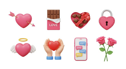Valentine's Day 3D Icons: Love, Romance, and Sweet Gestures