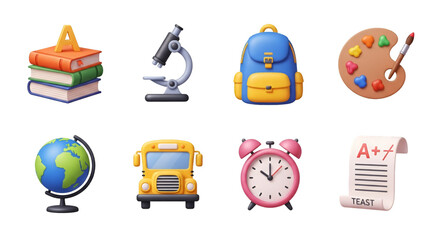 3D School Supplies and Icons