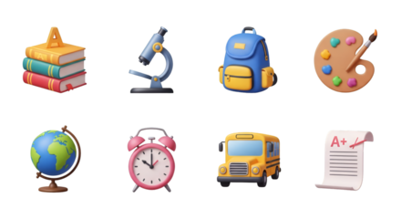 3D School Supplies Icons