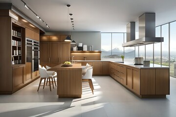 Aspirational kitchen design featuring natural wood cabinetry and minimalist aesthetics with scenic