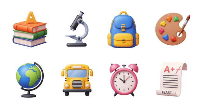 3D School Supplies and Icons
