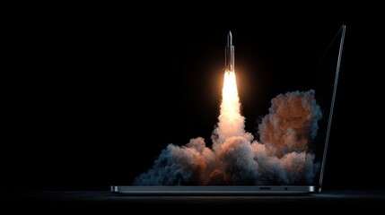 rocket launching from laptop digital background