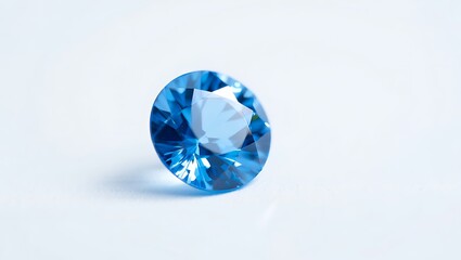 Fototapeta premium A single brilliant oval cut blue topaz gemstone sparkling with light against a clean white background