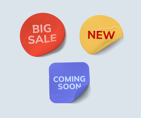 Stickers set with big sale, new, special offer, coming soon banners. Color ribbons, tags and stickers. Discoint best
