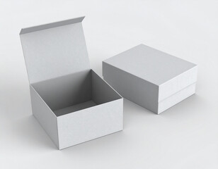 Two White Rectangular Boxes, One Open, Minimalist Style
