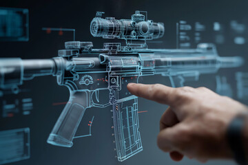 Augmented Reality Interface Displaying Assault Rifle Schematic
