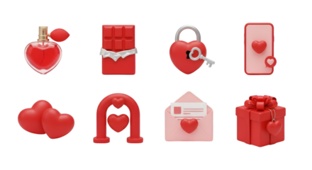 Valentine's Day 3D Icons: Love, Gifts, and Romance