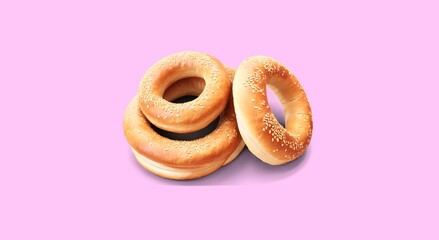 Fototapeta premium Stacks of warm simit bread rings on bustling Turkish streets, inviting with their nutty sesame crust.