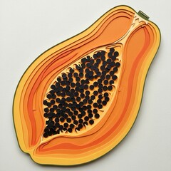 Fototapeta premium Paper-cut papaya with layered orange pulp and black seeds