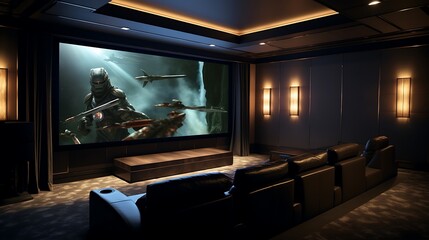 Immersive home theater design featuring a large screen and luxurious seating arrangement