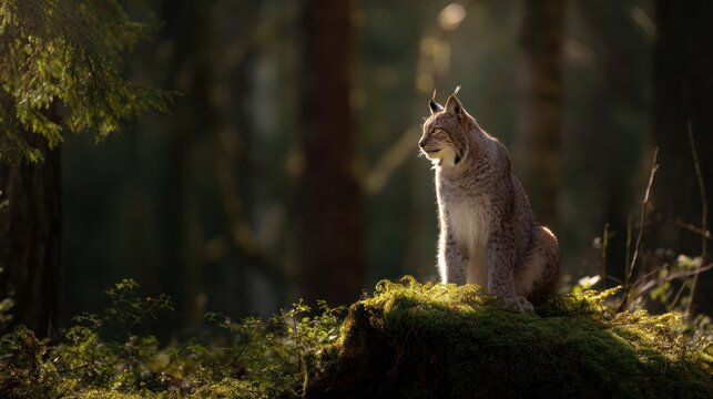 Fototapeta Lynx in forest sunlight