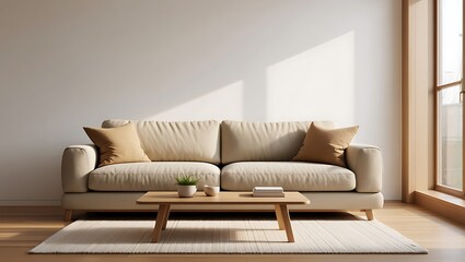 Cozy and inviting modern living room with a comfortable sofa and natural light streaming through the window