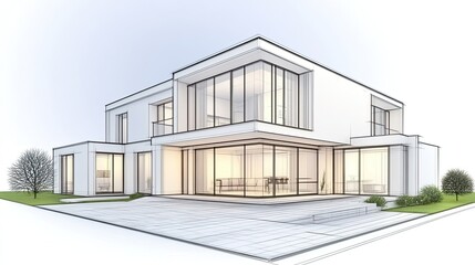 Modern house exterior sketch design visualization
