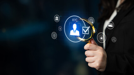 Digital KYC verification with biometric scan, ID authentication, and financial security icons representing identity verification, secure onboarding, fraud prevention, and compliance Latch