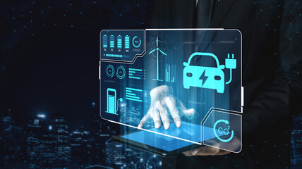 Charging dashboard for electric vehicles with battery status, energy usage, renewable integration,...