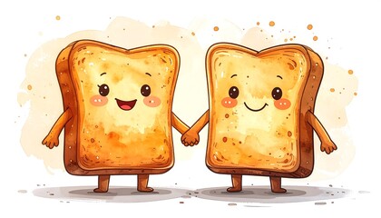 Two slices of toast holding hands