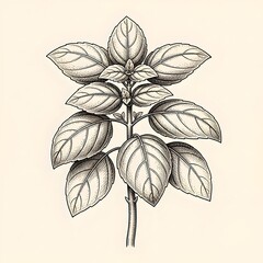 Basil plant. Engraving style illustration