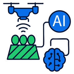 AI in Precision Agriculture with Drone and Brain Icon – Vector Illustration