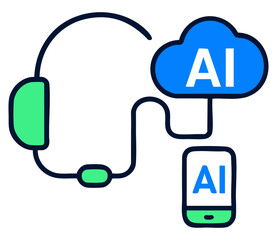 AI Customer Service Call Center with Headset and Cloud Icon – Vector Illustration