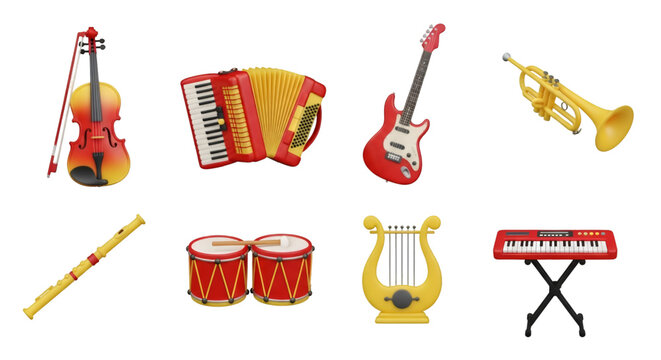 Collection of Musical Instruments on Black Background