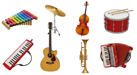 Assortment of Musical Instruments on Black Background