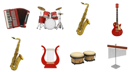 Assortment of Musical Instruments on Black Background