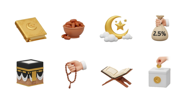 Islamic Icons: Faith, Charity, and Ramadan Symbols - Powered by Adobe