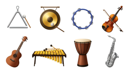 Collection of Musical Instruments on Black Background