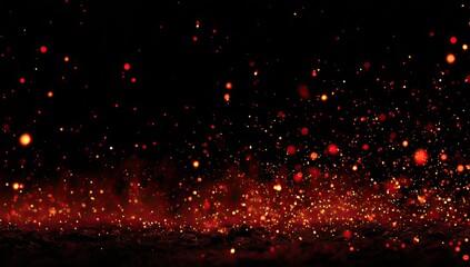 Glowing embers and sparks ascend against a dark background, creating a fiery, dynamic scene.  The intense red and orange hues contrast sharply with the black, suggesting heat and energy