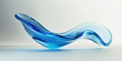 Abstract digital rendering of a flowing, translucent,  blue glass sculpture against a neutral background