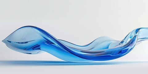 Abstract rendering of a flowing, translucent blue form, resembling a wave or liquid, against a minimalist white background