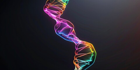 A vibrant, rainbow-hued, helix-shaped form elegantly twists against a dark backdrop, creating an abstract and dynamic visual
