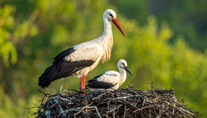 Two storks in a nest