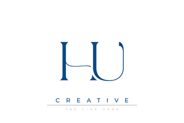 Blue stylized letters HU combined in a modern design on a clean white background, evoking professionalism and creativity. Ideal for branding, business identity, and corporate representation concepts.