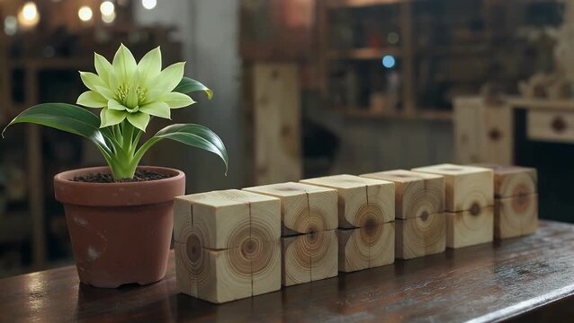 The Concept of Benign Prostatic Hyperplasia Symbolized by Wooden Blocks with Potted Plant