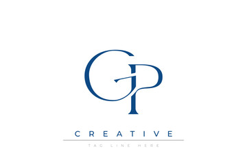 Blue stylized letters GP combined in a modern design on a clean white background, evoking professionalism and creativity. Ideal for branding, business identity, and corporate representation concepts.