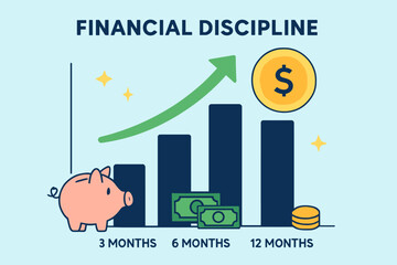 Financial Growth Chart. Flat vector of financial discipline growth chart showing consistency over 3, 6, and 12 months.