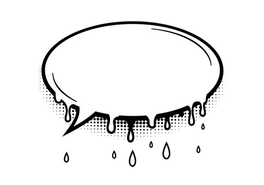 Dynamic graphic illustration of a melting speech bubble with halftone comic pop art effects, conveying a message dripping with style and visual impact in a unique artistic rendition