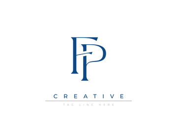 Obraz premium Blue stylized letters FP combined in a modern design on a clean white background, evoking professionalism and creativity. Ideal for branding, business identity, and corporate representation concepts.