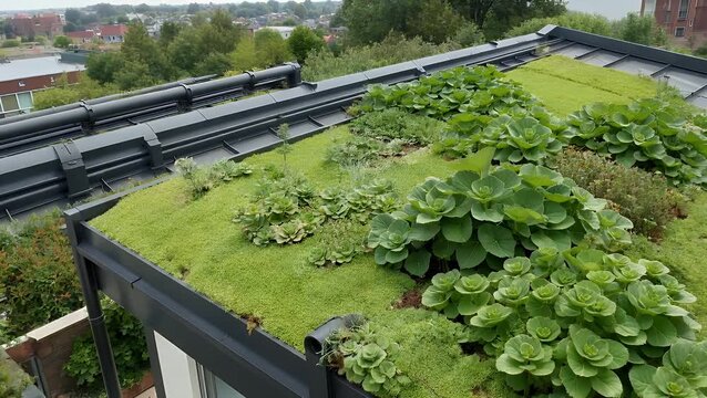 Environmentally Sustainable Living Roof System Populated Largely by Six-angled Stonecrop Flora