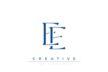 Blue stylized letters EE combined in a modern design on a clean white background, evoking professionalism and creativity. Ideal for branding, business identity, and corporate representation concepts.