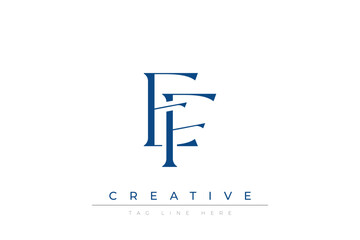 Blue stylized letters EF combined in a modern design on a clean white background, evoking professionalism and creativity. Ideal for branding, business identity, and corporate representation concepts.