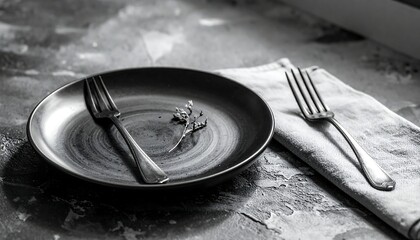 Empty plate and fork on a table