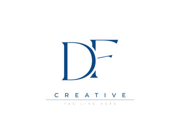 Blue stylized letters DF combined in a modern design on a clean white background, evoking professionalism and creativity. Ideal for branding, business identity, and corporate representation concepts.