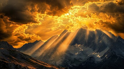 Golden sunset over majestic mountain peaks