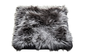 Luxurious grey faux fur square rug isolated on transparent background