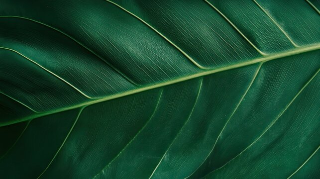 Dark green tropical leaf close up texture
