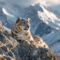 Fototapeta premium Snow leopard on mountain