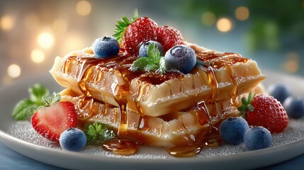 Syrupdrenched waffles closeup for breakfast and dessert images